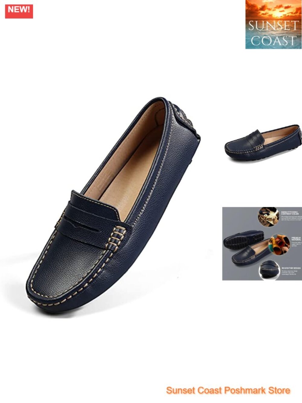 Women's Leather Penny Loafers Slip-Ons Lightweight Walking Flats Driving Mocs